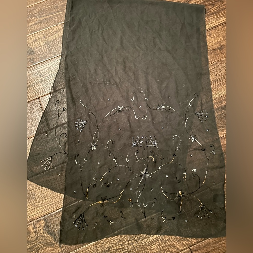 100% polyester made in India embroidered and beaded scarf
